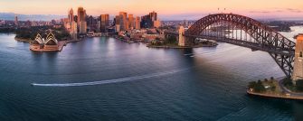 A drone or aerial image of central Sydney from above.