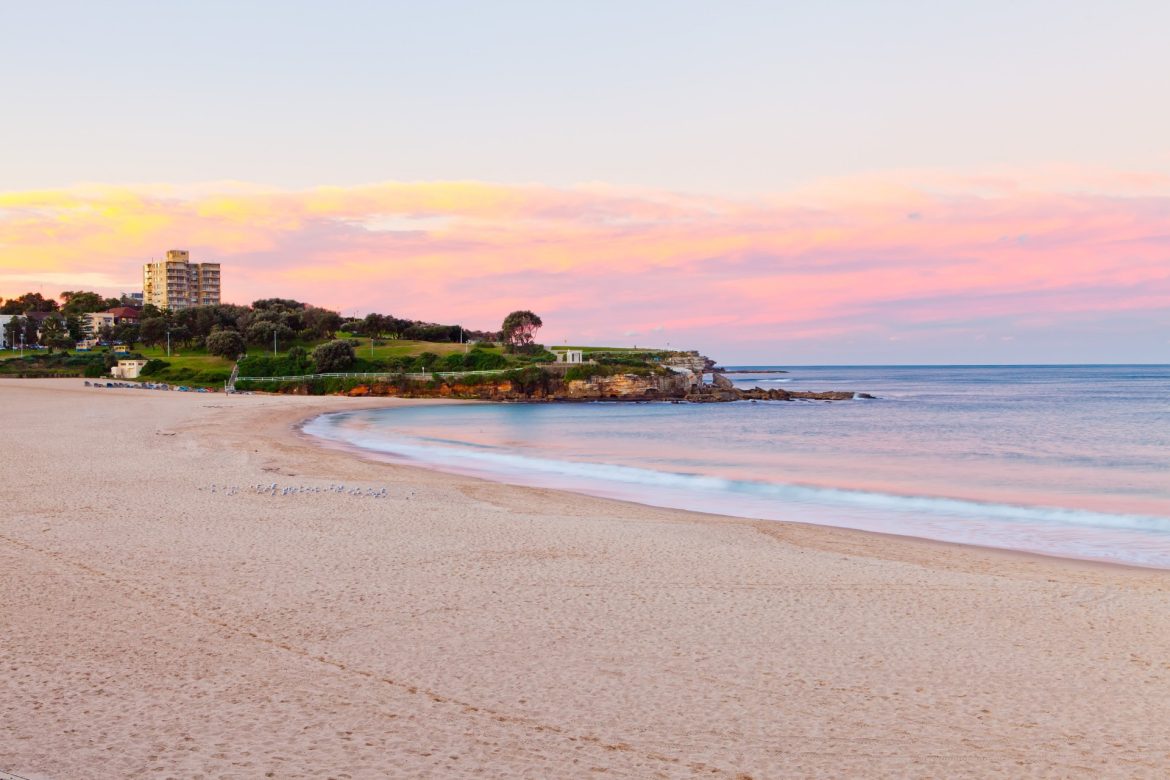 Coogee Beach in Sydney at sunset in New South Wales, Australia
